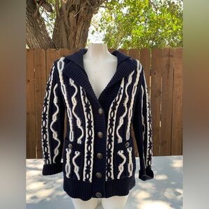 Chanel navy blue cable knit sweater size Medium.